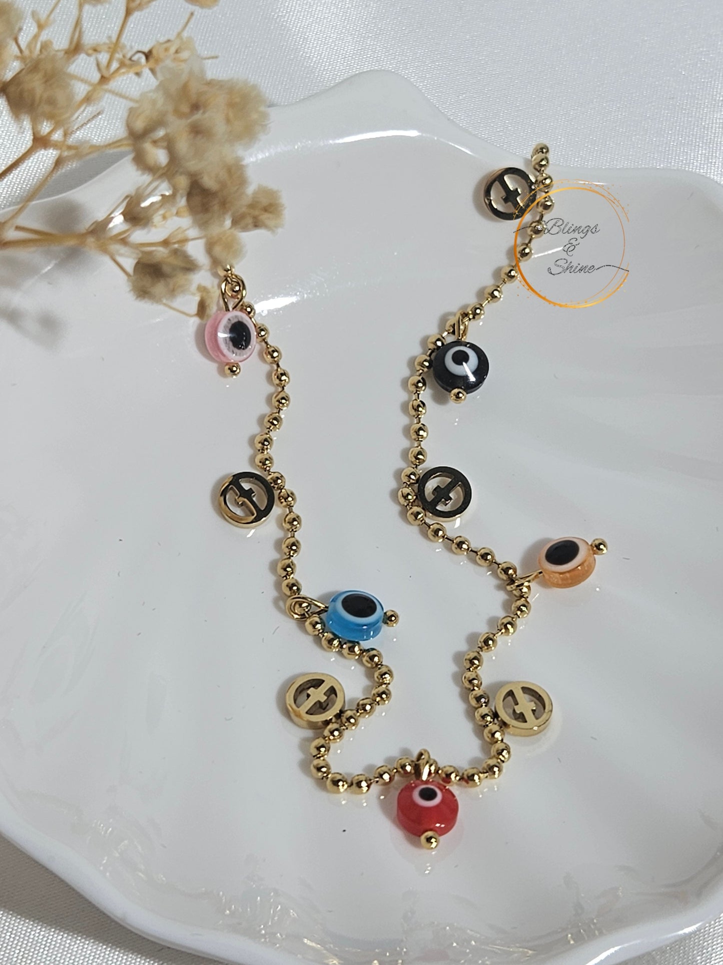 Evil eye multicolor charm necklace