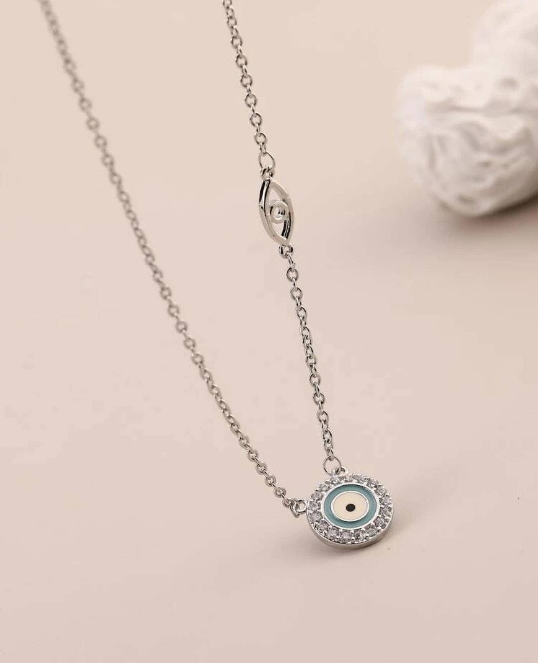 Dainty Silver Evil eye necklace
