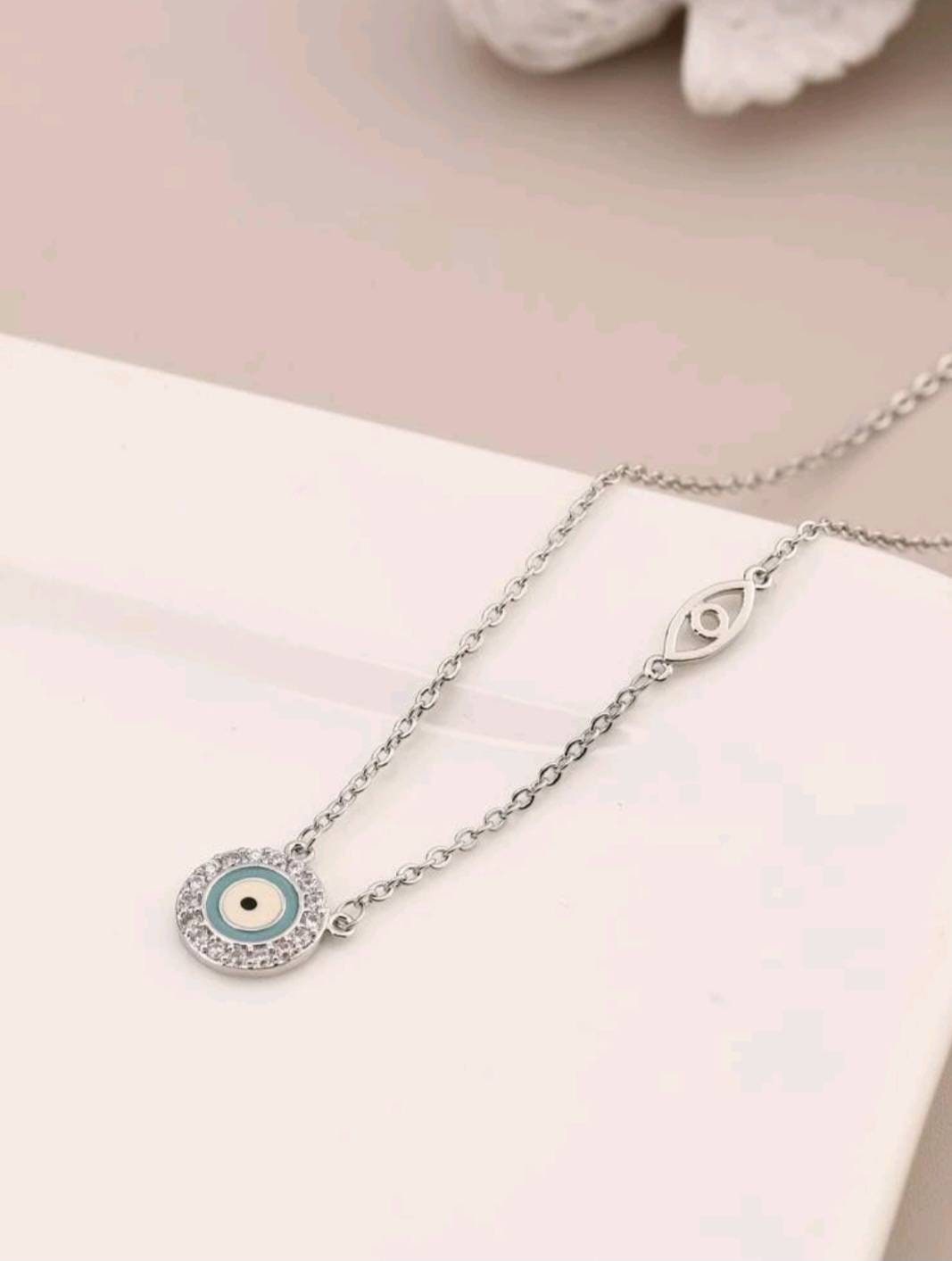 Dainty Silver Evil eye necklace