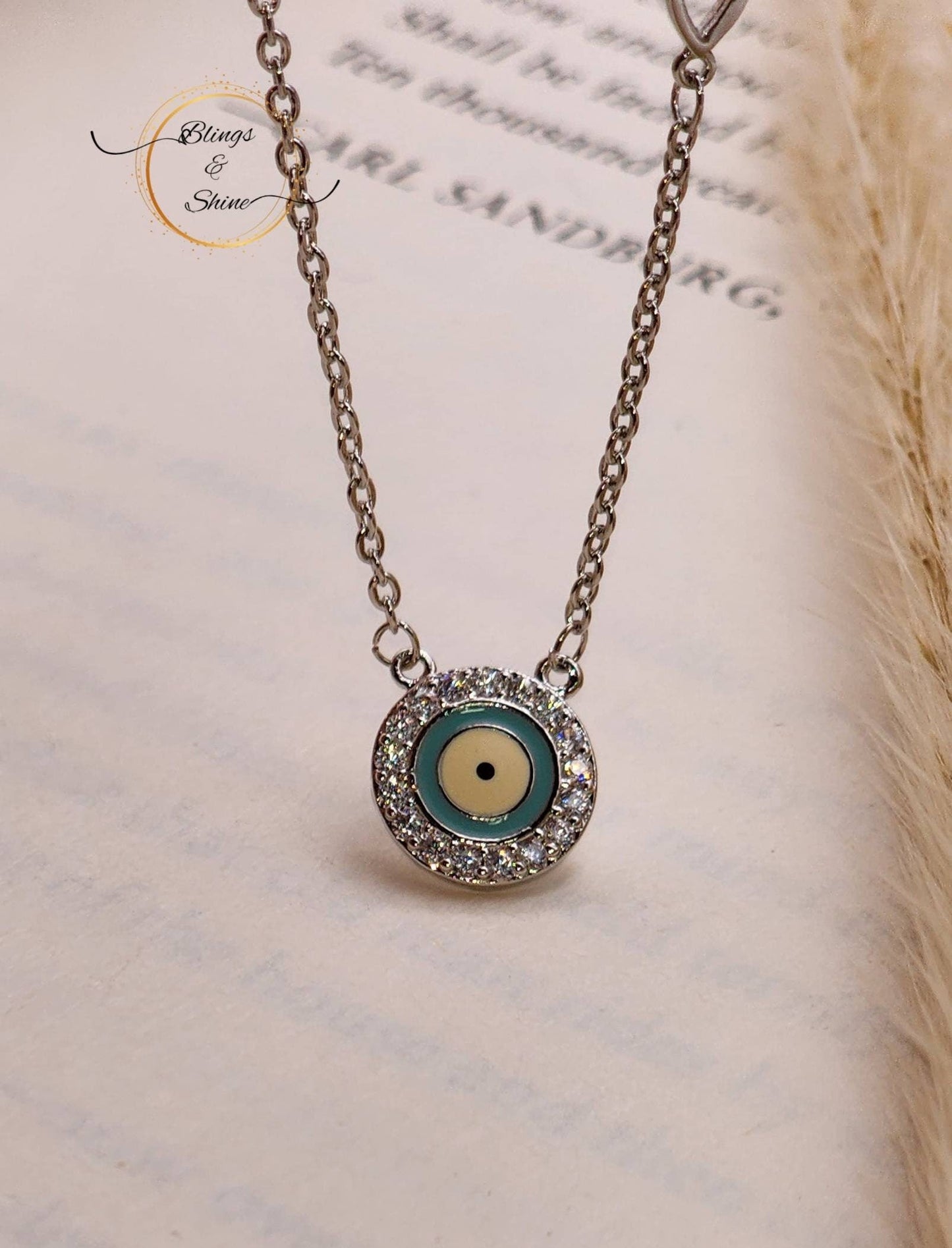 Dainty Silver Evil eye necklace