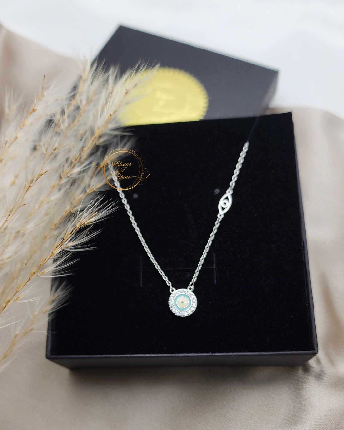 Dainty Silver Evil eye necklace