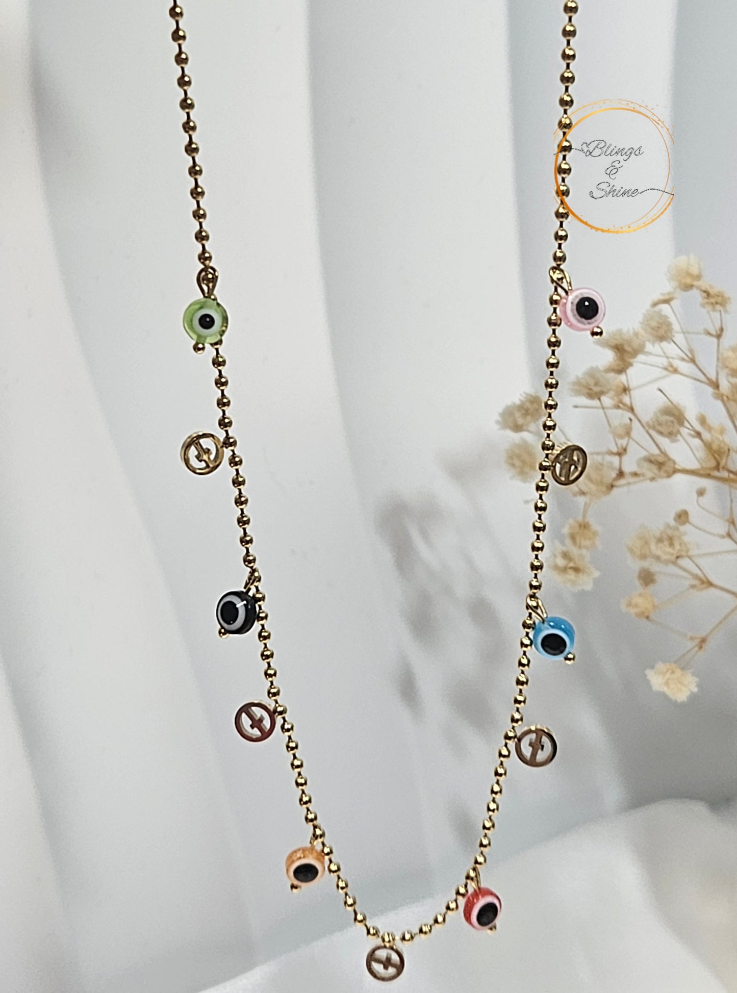 Evil eye multicolor charm necklace