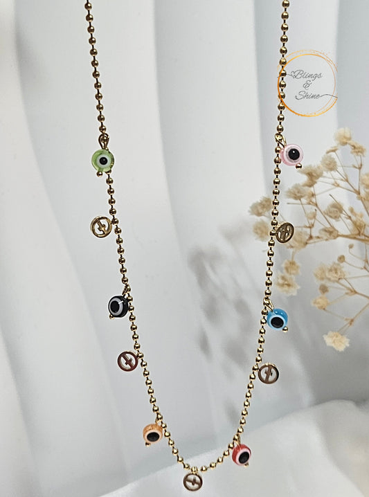 Evil eye multicolor charm necklace