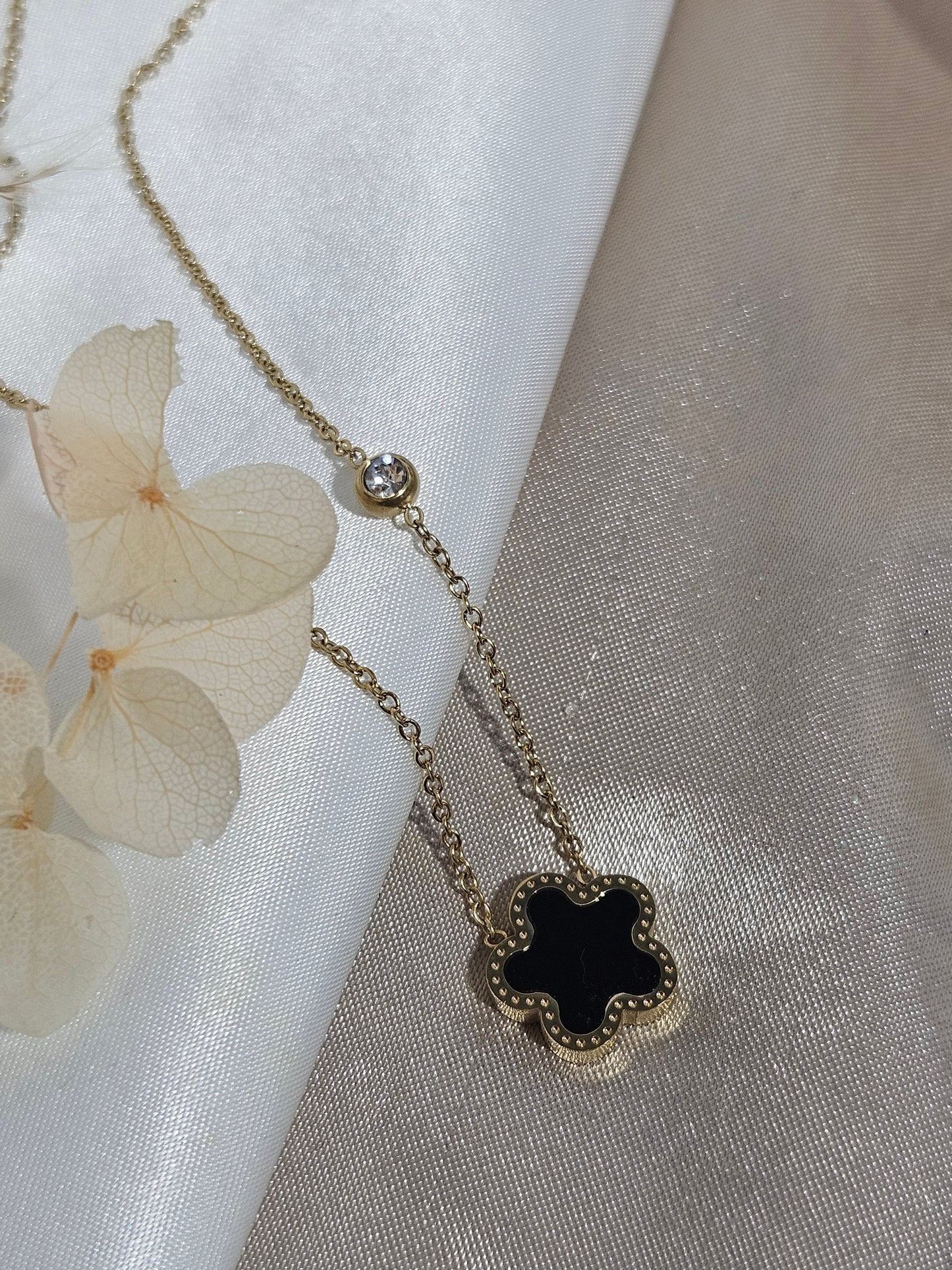 Two in 1 Flower necklace |Non tarnish | mother of pearl on 1 side and sleek black on another