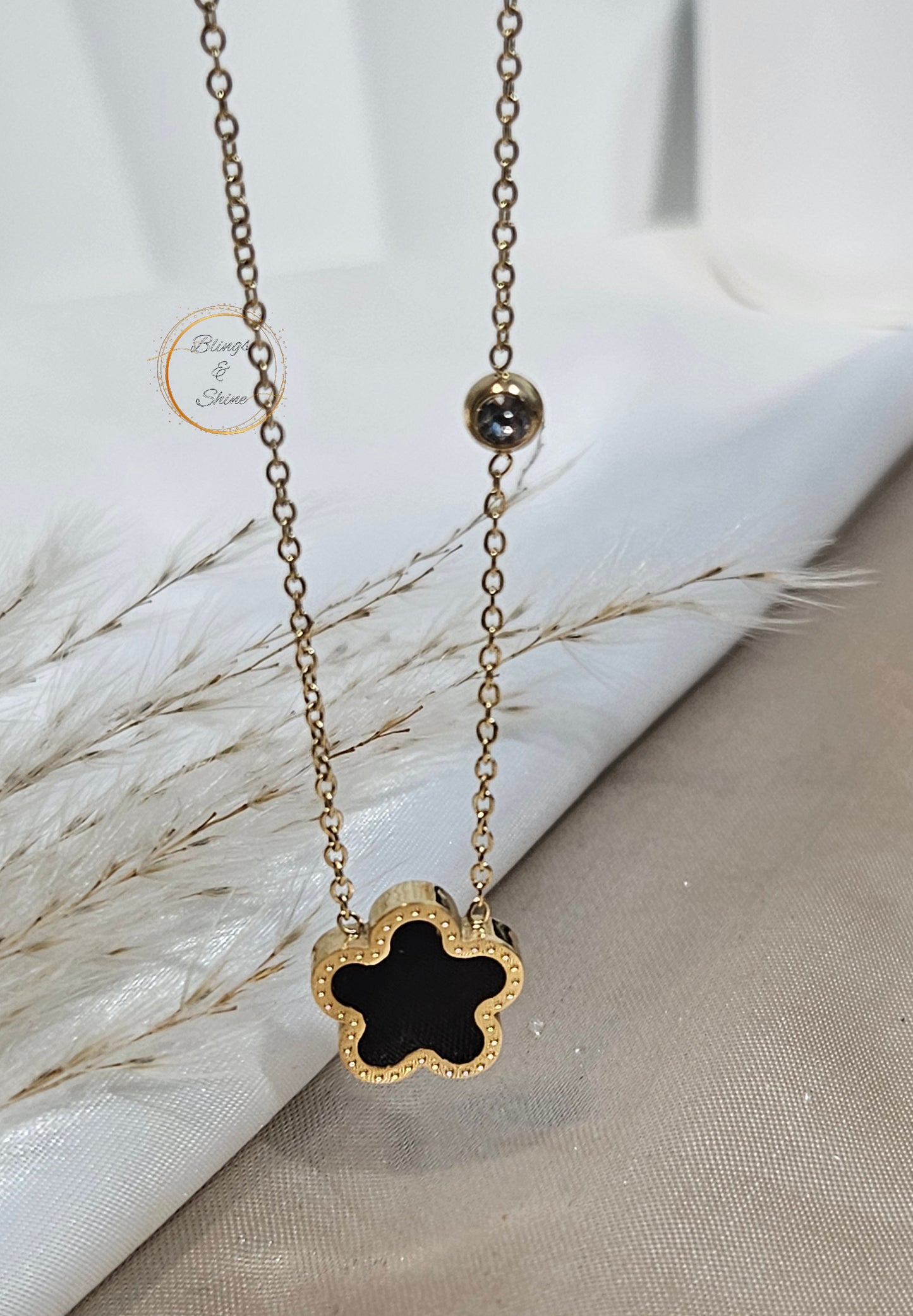 Two in 1 Flower necklace |Non tarnish | mother of pearl on 1 side and sleek black on another