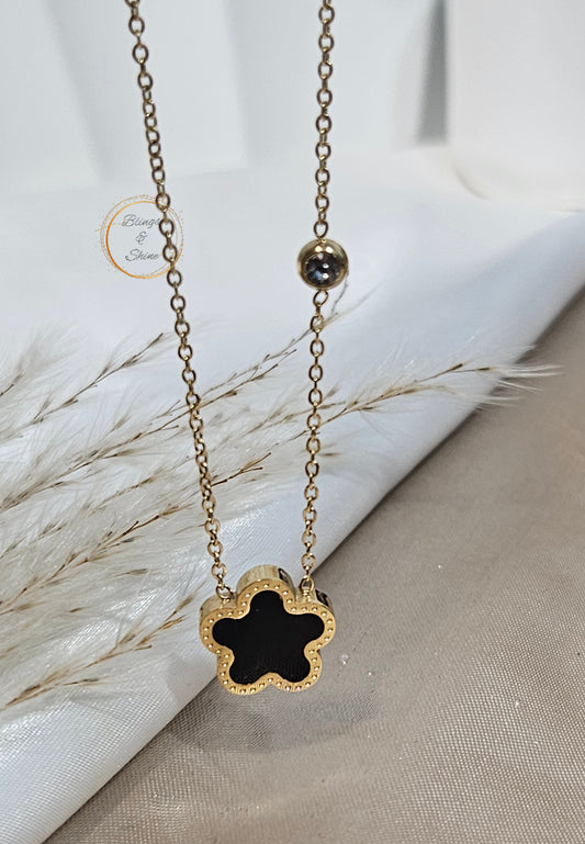 Two in 1 Flower necklace |Non tarnish | mother of pearl on 1 side and sleek black on another