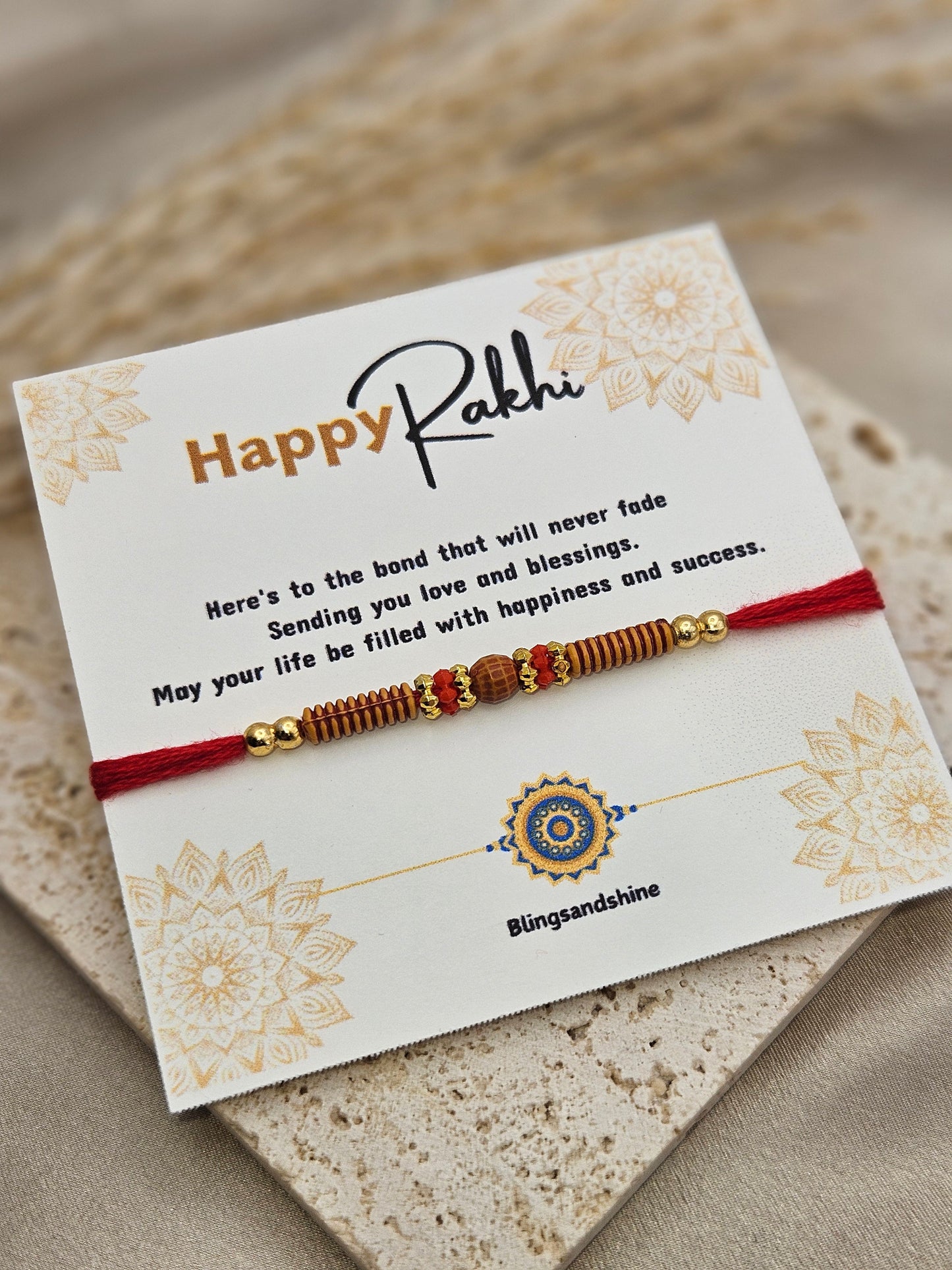 Gold wooden Beads dhaaga/ Rakhri