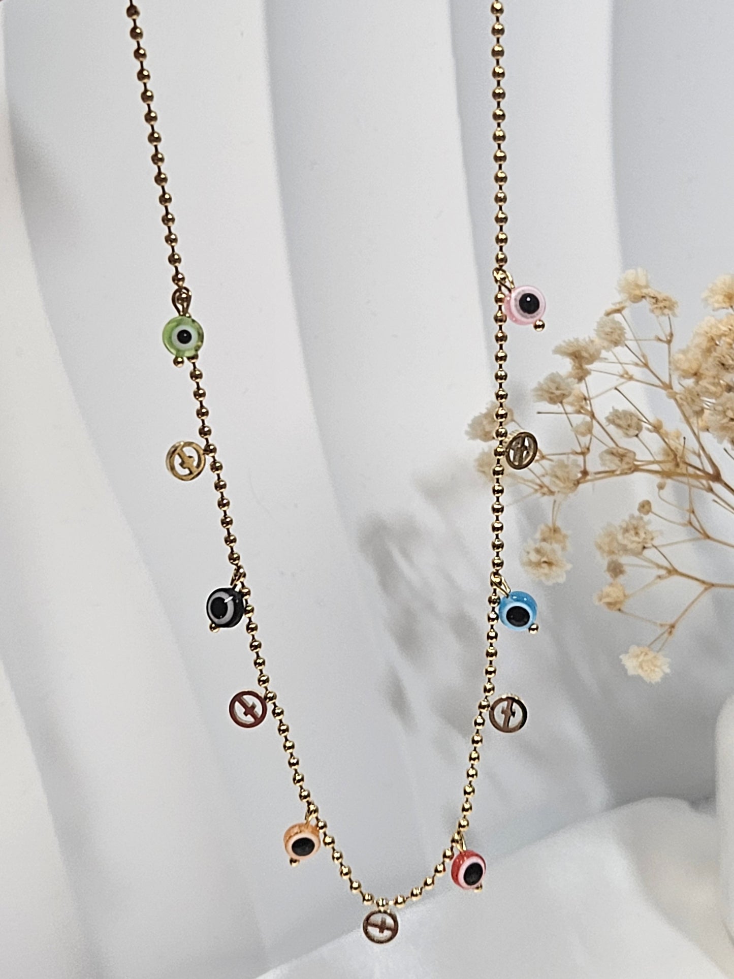 Evil eye multicolor charm necklace