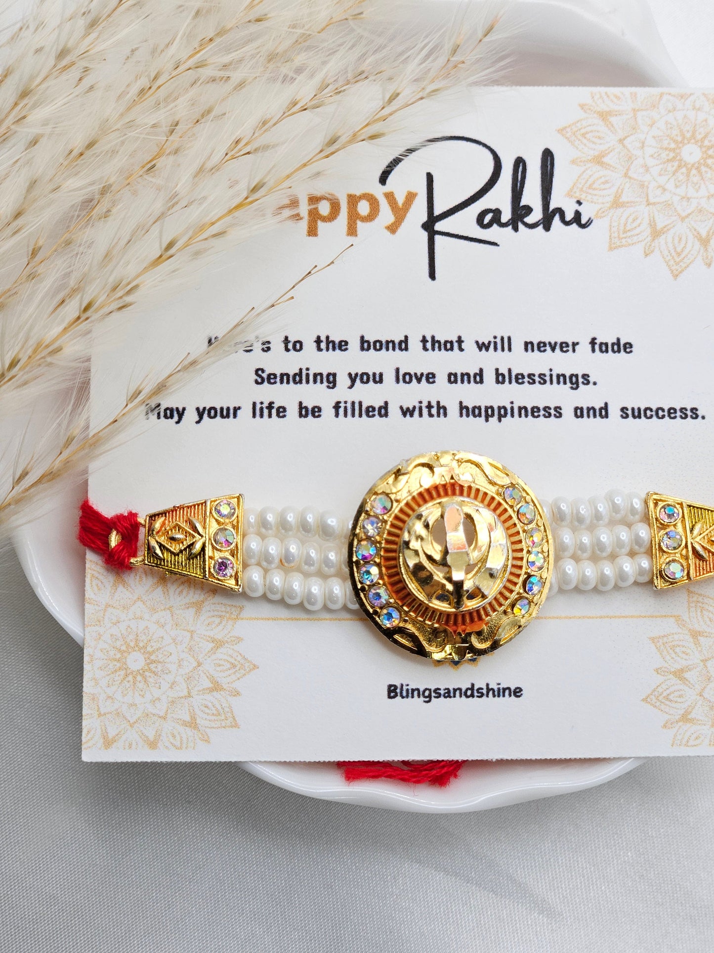 Khanda Rakhi | Khanda zircon Pearl Rakhdi