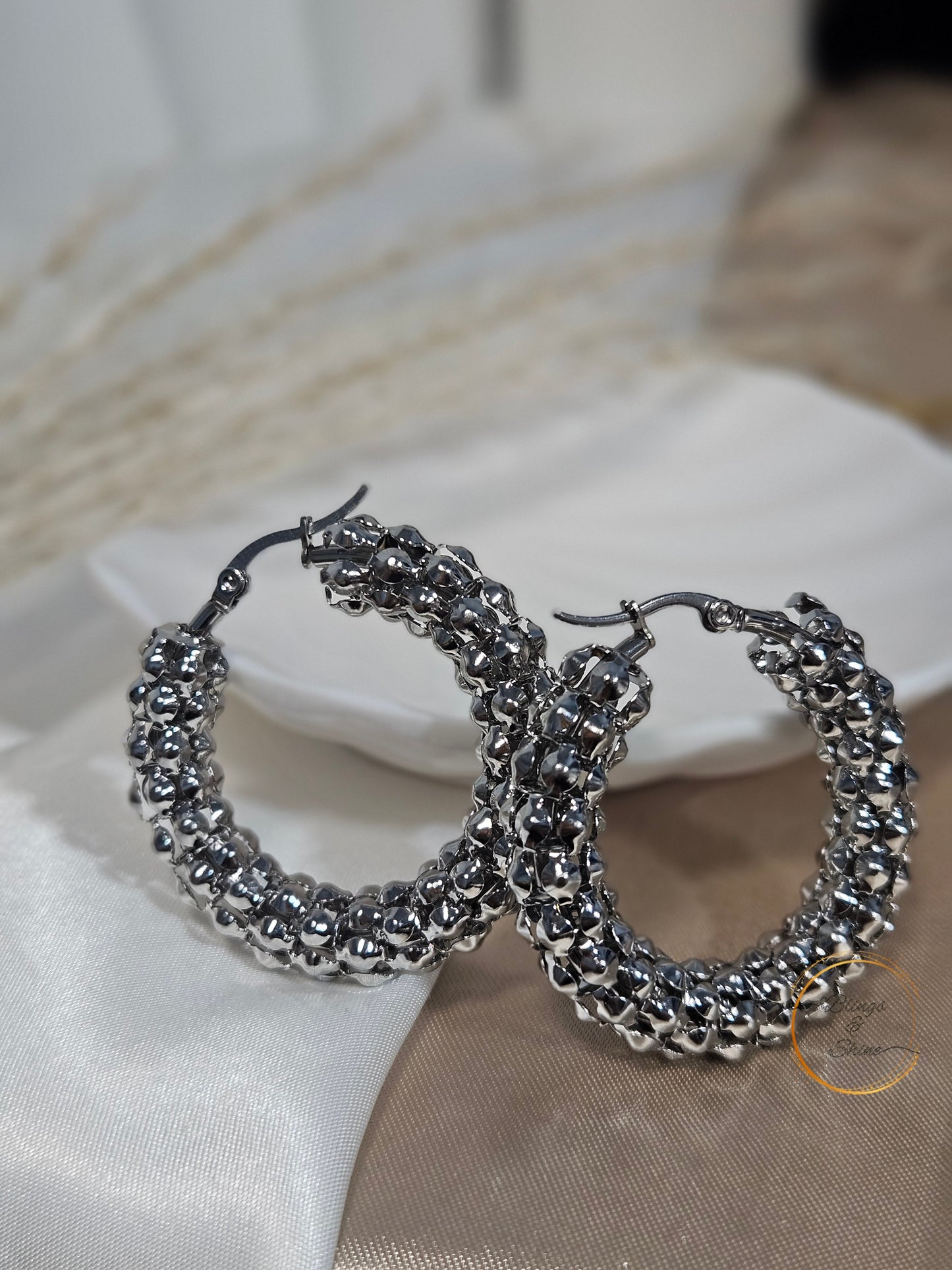 Gold textured hoops
