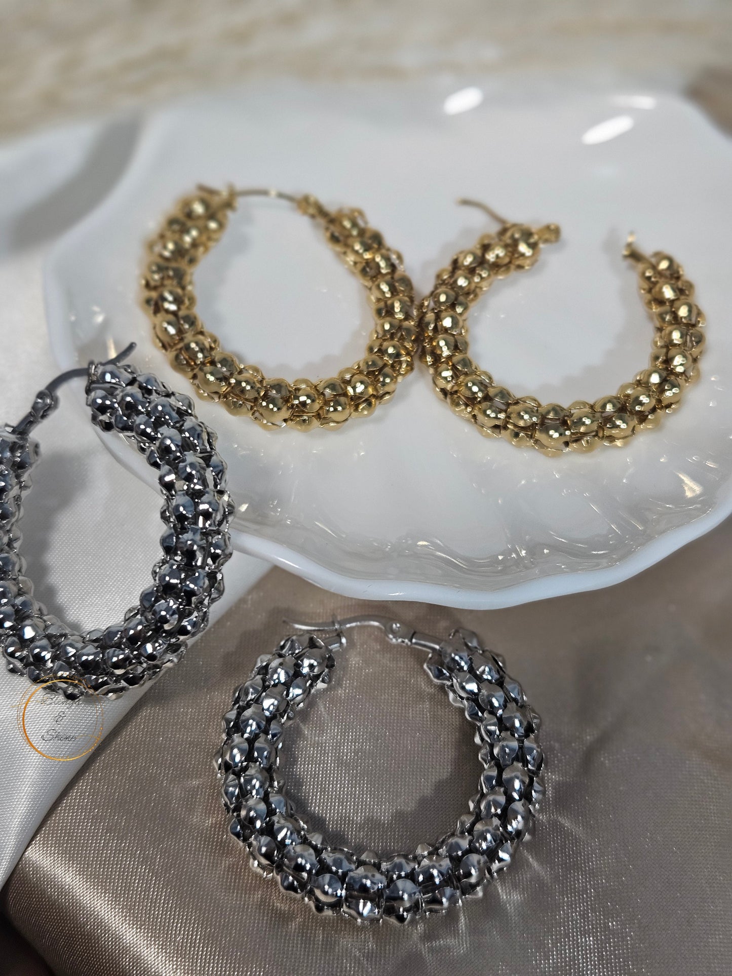 Gold textured hoops