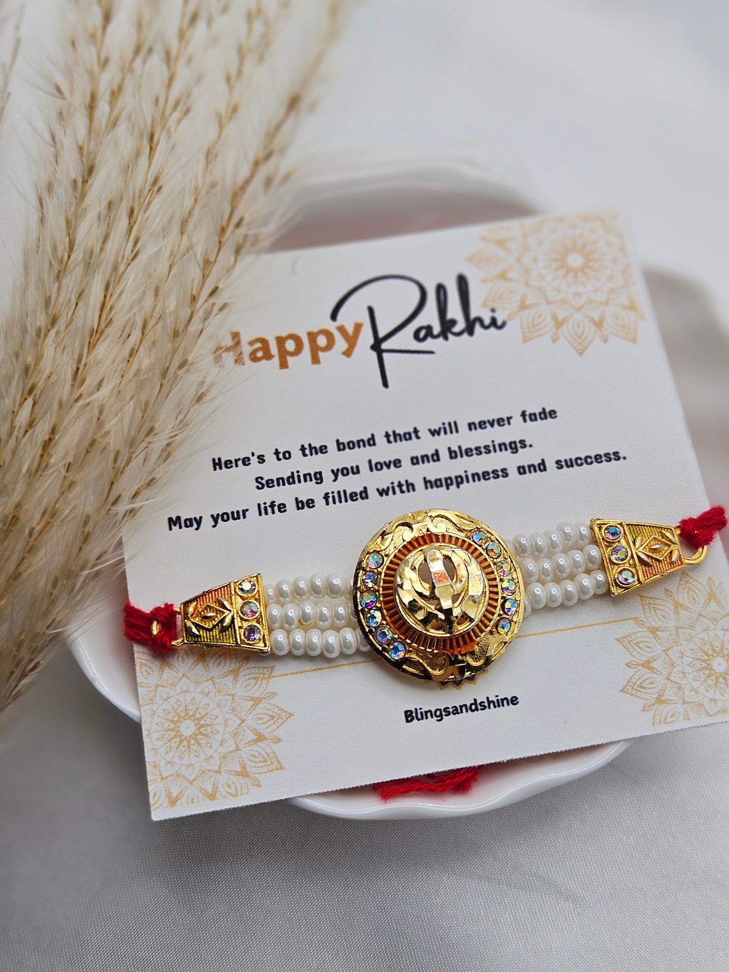 Khanda Rakhi | Khanda zircon Pearl Rakhdi