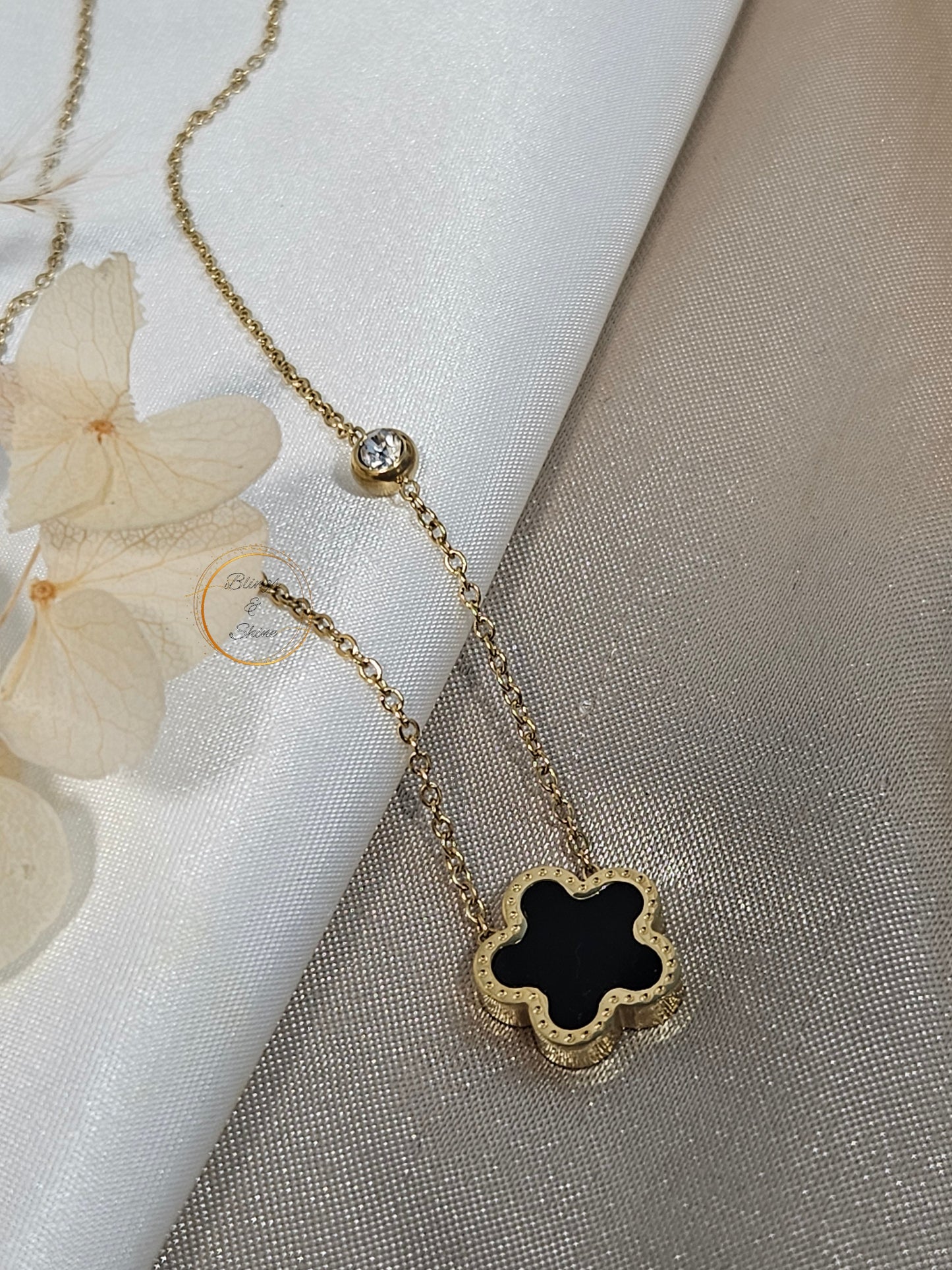 Two in 1 Flower necklace |Non tarnish | mother of pearl on 1 side and sleek black on another